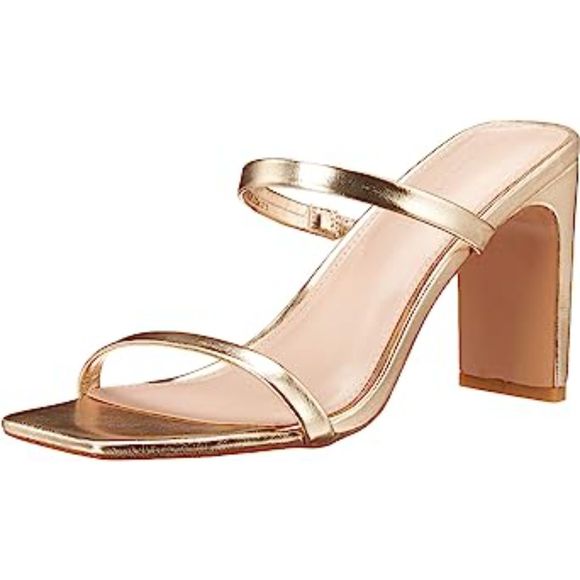 Women's Avery Square Toe Two Strap High Heeled Gold Sandal